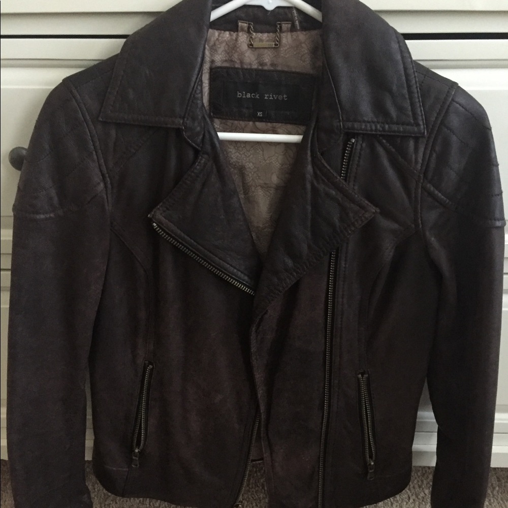 Black Rivet dark brown leather jacket